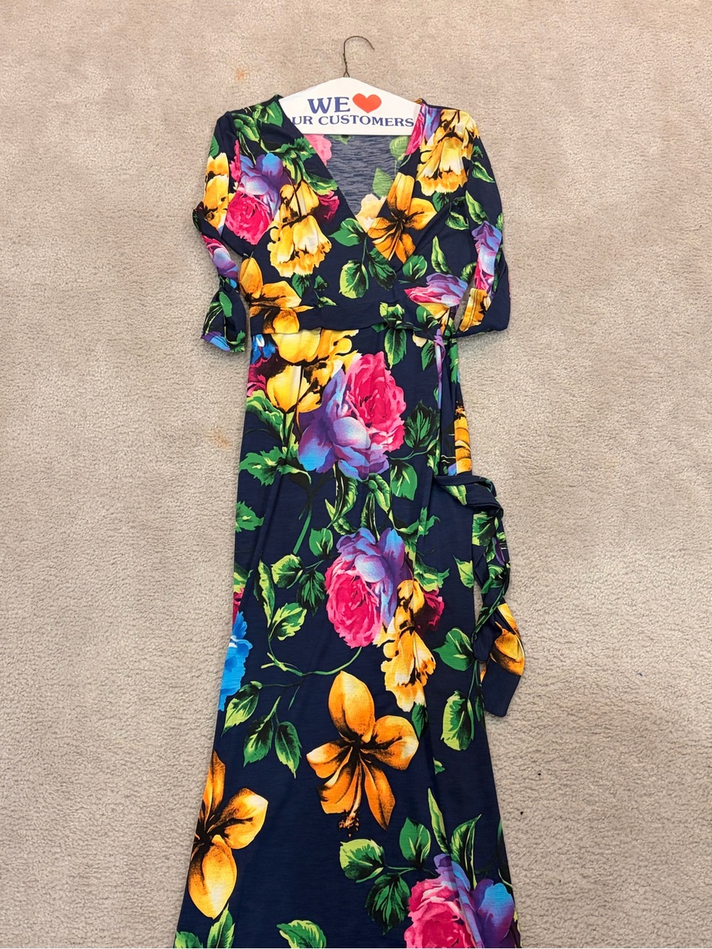 Navy Floral Wrap Maxi Dress with Bright Bloom Print